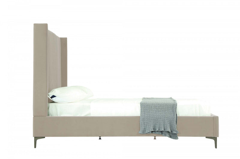 Promenade Mid-Century Modern Upholstered Velvet Queen Bed in Rustic Taupe