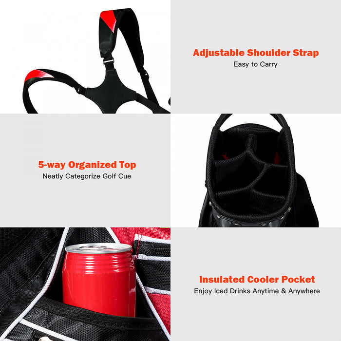 Costway Golf Stand Cart Bag Club W/6 Way Divider Carry Organizer Pockets Storage Red