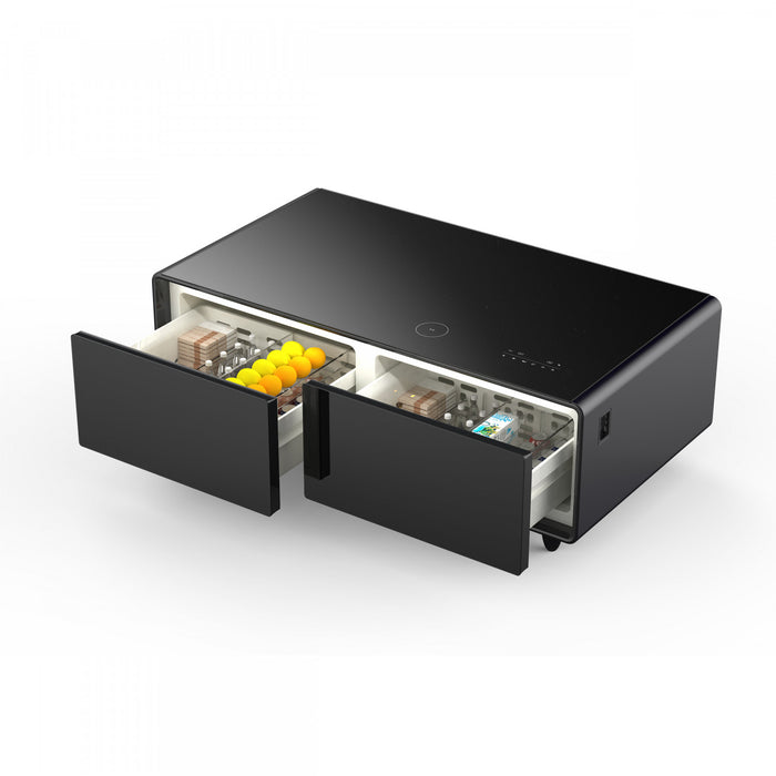 Forno Evoluto Tavolo 51\" Black Smart Coffee Table – Dual Refrigerator Drawers-FCTFR7006-51BLK