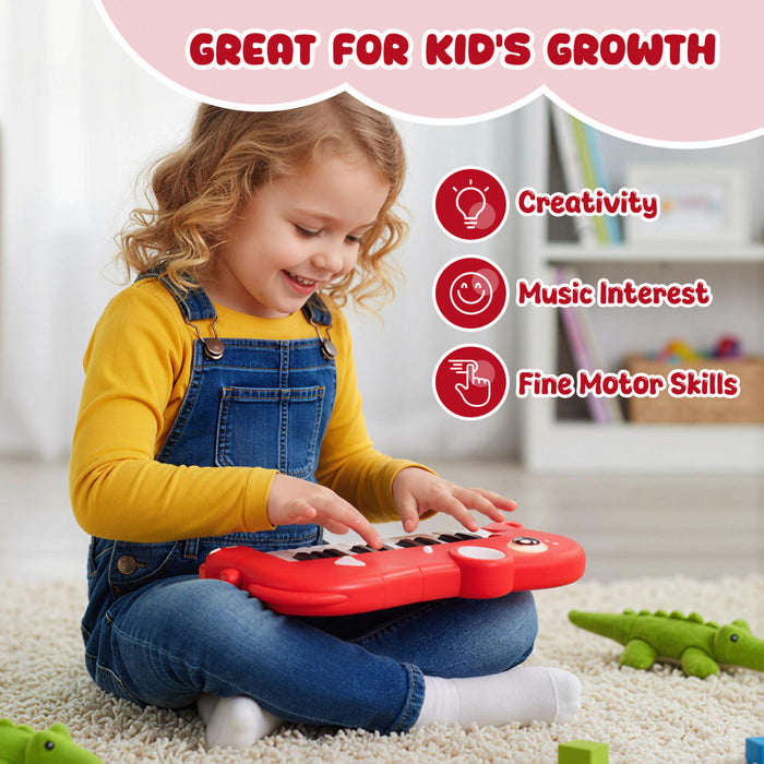Costway 25-Key Kids Piano Keyboard Elephant Shape Toy Digital Piano with Built-in Music & Light Red