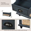 Harvey Solid Wood Storage Bench With Drawers And Rattan Baskets,antique Navy | Banc De Rangement Harvey En Bois Massif Avec Tiroirs Et Paniers En Rotin, Bleu Marine Antique