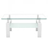 Liam Modern Rectangle Clear Tempered Glass Coffee Table,White | Table basse moderne rectangulaire en verre trempe transparent Liam, avec pieds blancs