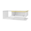 Ethan High-Gloss 35.4" Long Coffee Table with Glass and LED Effect,White | Ethan Table Basse Haute Brillance de 35,4" avec Verre et Effet LED, Blanc