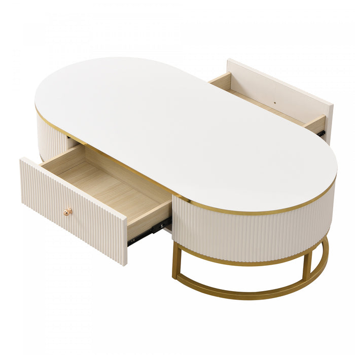 Edison 47.2\" Oval Engineered Wood Coffee Table With Storage Drawers, White