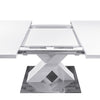 Liam Modern Rectangle Stretchable Dining Table with X-Shape Legs and Metal Base,White | Liam Table a manger rectangulaire moderne extensible avec pieds en X et base en metal, blanc