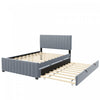 Ethan Space-Saving Velvet Upholstered Platform Bed with Trundle,Full Size,Grey Full Bed | Lit plateforme Ethan rembourre en velours, gain de place, avec tiroir gigogne, taille full, gris