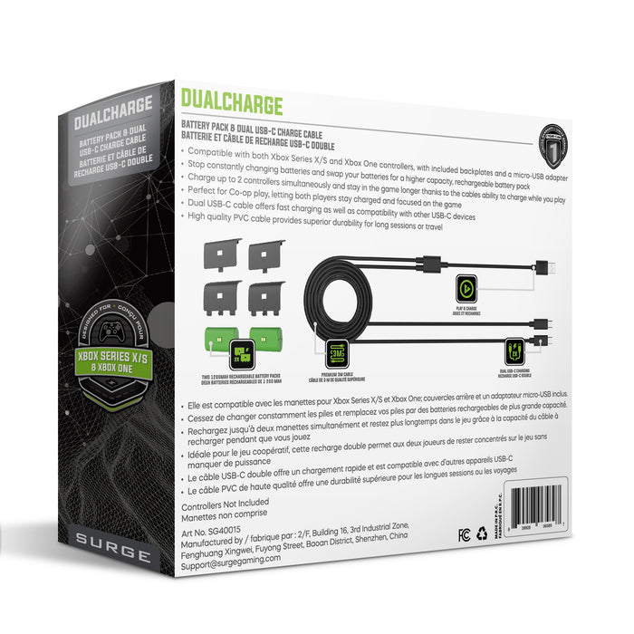 Surge Xbox Series X X1A Black Dual Controller Charge Cable and Batteries