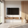 Nordika Slim 72" Wall-Mounted TV Stand with Storage Cabinet - Light Walnut | Meuble pour téléviseur mural mince Nordika de 72 po avec armoire de rangement - noyer clair