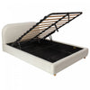 Laurel Ottoman Hydraulic Lift Storage Platform Bed with Boucle Upholstered and Hidden Under-White  | Lit plateforme Laurel avec coffre de rangement a levage hydraulique, tapisserie bouclee et espace de rangement cache sous le lit, taille Queen, blanc
