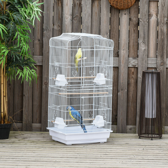 Pawhut 36\" Bird Cage For Finches, Canaries Budgies, Parrot Cage With Accessories Handle, White