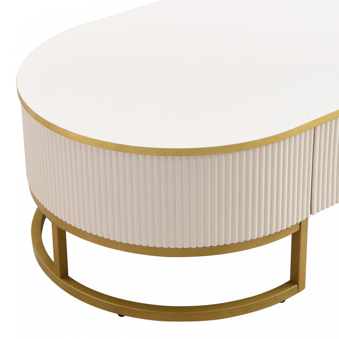 Edison 47.2\" Oval Engineered Wood Coffee Table With Storage Drawers, White