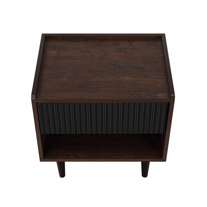 Duane Mid-Century Modern 20\" Fluted Nightstand in Black (1-Drawer) - Set of 2