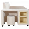 Lily Velvet Upholstered Grounded Bed with Desk and Stool,Queen Size,Beige Queen Bed  | Lit Lily en velours rembourre avec bureau et tabouret, taille Queen, beige