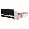 Lily Velvet Upholstered Grounded Bed with Desk and Stool,Queen Size,Pink Queen Bed  | Lit Lily en velours rembourre avec bureau et tabouret, taille Queen, rose