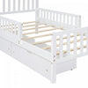 Emma Wood Platform Bed with Guardrails and Storage Drawers,Twin Size - White | Emma – Lit Plateforme en Bois avec Barrieres de Protection et Tiroirs de Rangement, Format Simple - Blanc
