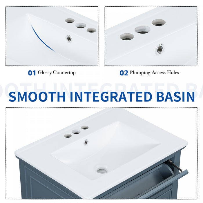 Vivo 24 Inch Single Sink Bathroom Vanity with Flip Drawer and Solid Wood Legs, Blue Gray