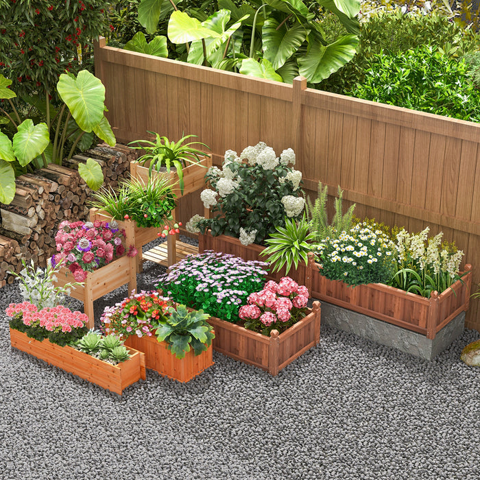 Costway Raised Garden Bed Wood Rectangular Planter Box With 2 Drainage Holes Outdoor