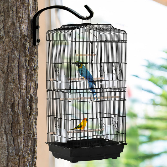 Pawhut 36\" Bird Cage For Finches, Canaries Budgies, Parrot Cage With Accessories Handle, Black