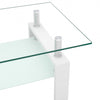 Liam Modern Rectangle Clear Tempered Glass Coffee Table,White | Table basse moderne rectangulaire en verre trempe transparent Liam, avec pieds blancs