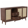 Oliver 61" Sideboard Cabinet with Rattan Sliding Doors and Drawers,Dark Brown Accent Cabinet | Oliver 61" Buffet avec Portes Coulissantes en Rattan et Tiroirs, Marron Fonce