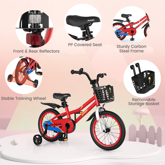 Costway 16\" Kid's Bike With Removable Training Wheels & Basket For 4-7 Years Old Red