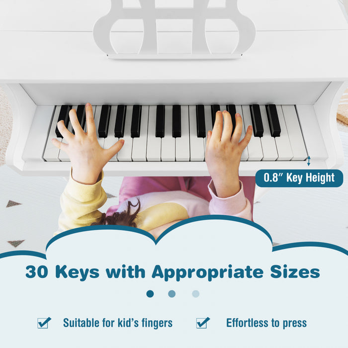 Costway 30-Key Classic Baby Grand Piano Toddler Toy Wood with Bench & Music Rack White White