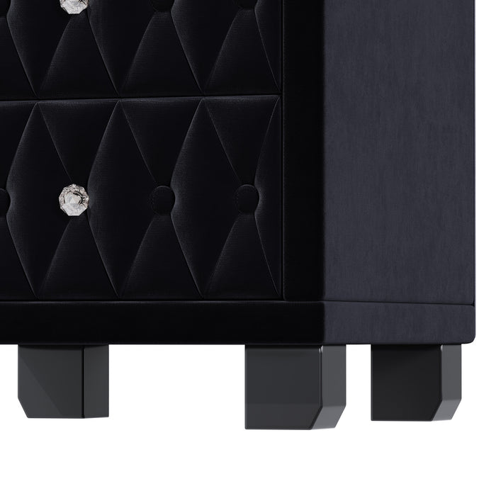Sophia Elegant Velvet Nightstand with Drawers and Button-Tufted Design,Black