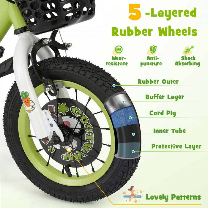 Costway 14\" Kid's Bike For 3-5 With Height-adjustable Handlebar & Saddle Handbrake Green