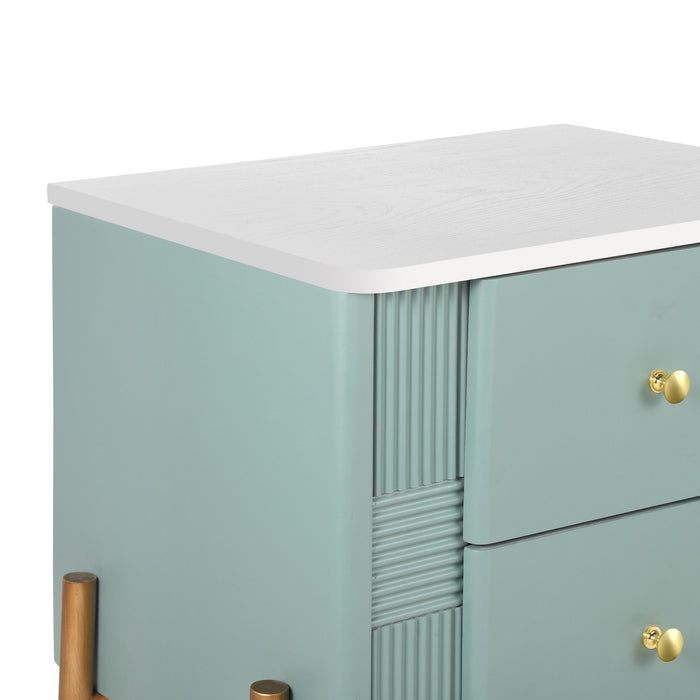 Lila Modern Nightstand with Storage Drawers and Metal Handles,Green