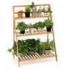 Costway Bamboo Ladder Plant Stand 3-tier Foldable Flower Pot Display Shelf Rack Natural