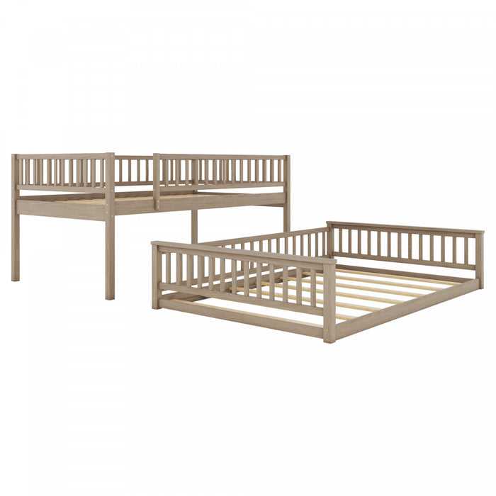 Sabrina Full Xl Over Queen Solid Wood Convertible Design Bunk Bed With Ladder, Walnut