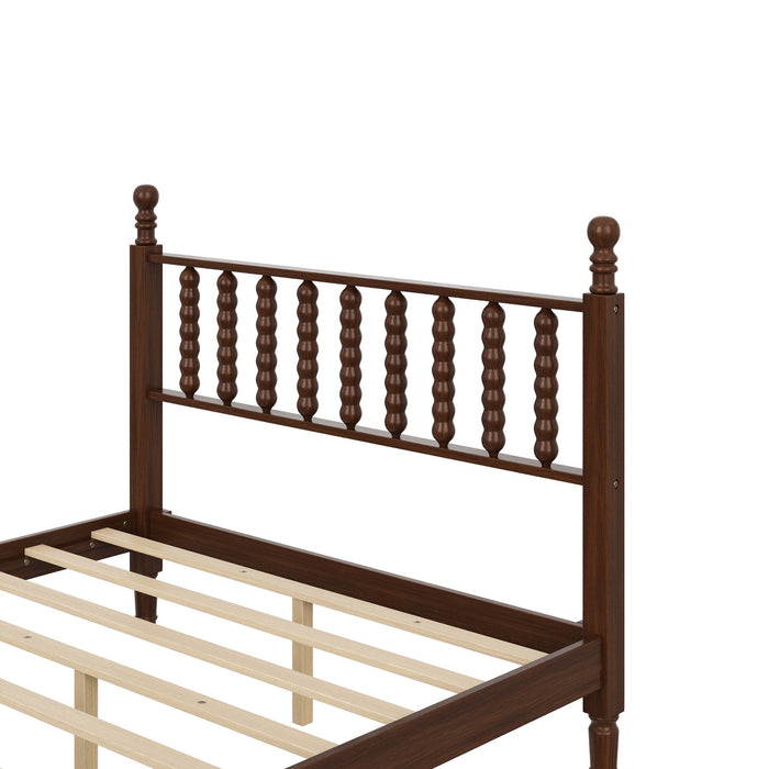 Oliver Retro Wood Platform Bed with Gourd Shaped Headboard - Dark Brown 