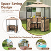 Costway 6.5 X 4 X 8 Ft Grill Gazebo Set With 2 Bar Stools, Tempered Glass Bar Table Brown