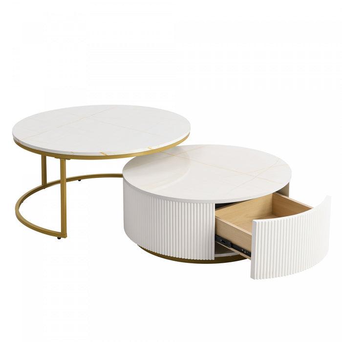 Sophia 27.6\" Modern Nesting Coffee Table With Storage Drawer, White