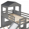 Marico Twin Over Solid Wood Full Bunk Bed With Slide, Playhouse Design - Antique Grey | Lit Superpose Marico En Bois Massif, Taille Simple En Haut Et Double En Bas, Avec Toboggan, Design Maison De Jeu - Gris Antique