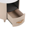 Olivia Modern Curved Design Round Nightstand with Storage Drawer,Haiki  | La table de nuit moderne Olivia au design incurve avec tiroir de rangement, couleur Haiki