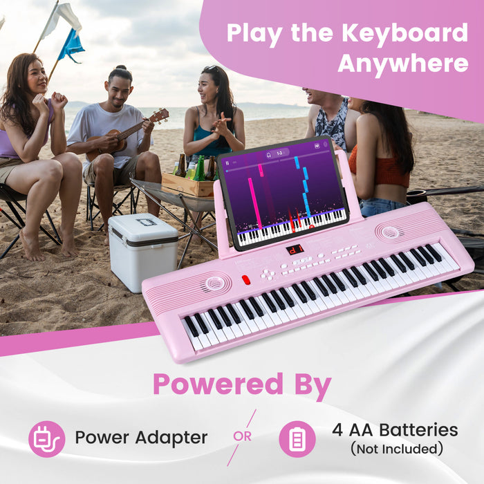 Costway 61Key Keyboard Piano for Beginners,Electric Portable Digital Piano with Music Stand Pink