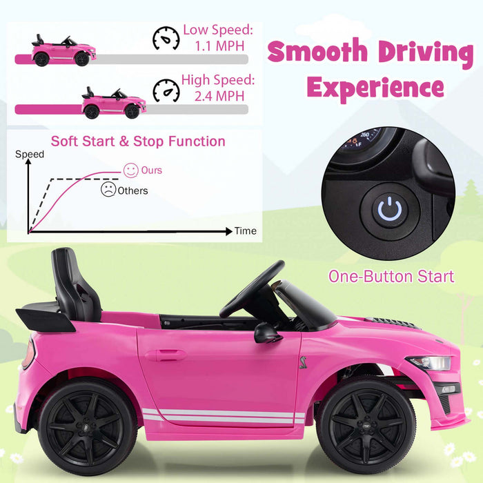 Costway 12v Licensed Ford Mustang Shelby Gt500 Kids Ride On Car With Remote Control Pink