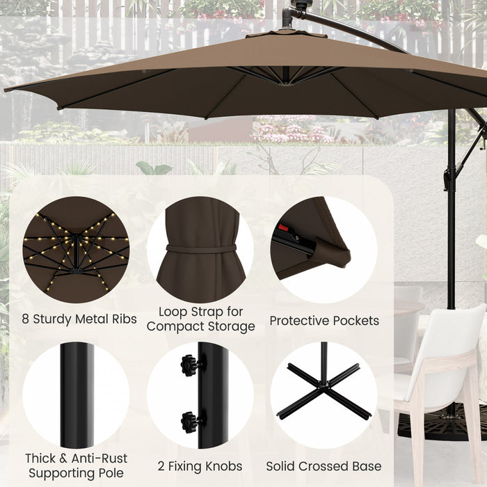 Costway 10FT Patio Solar-Lighted 112 LED Cantilever Offset Umbrella Crank Tilt Outdoor