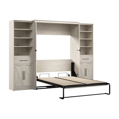 Bestar Key West Full Murphy Bed & Closet Organizers with Doors & Drawers (113 W) - Linen White Oak|Lit double escamotable Key West de Bestar de 113 po (L) avec organisateurs de garde-robe, portes et tiroirs - blanc chêne lin