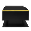 Maxwell High-Gloss 39.4" Long Coffee Table with Glass and LED Effect,Black | Maxwell Table Basse Haute Brillance de 39,4" avec Verre et Effet LED, Noir