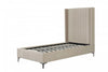 Promenade Mid-Century Modern Upholstered Velvet Twin Bed in Rustic Taupe | Lit jumeau Promenade de style mi-siecle moderne en velours capitonne, finition taupe rustique