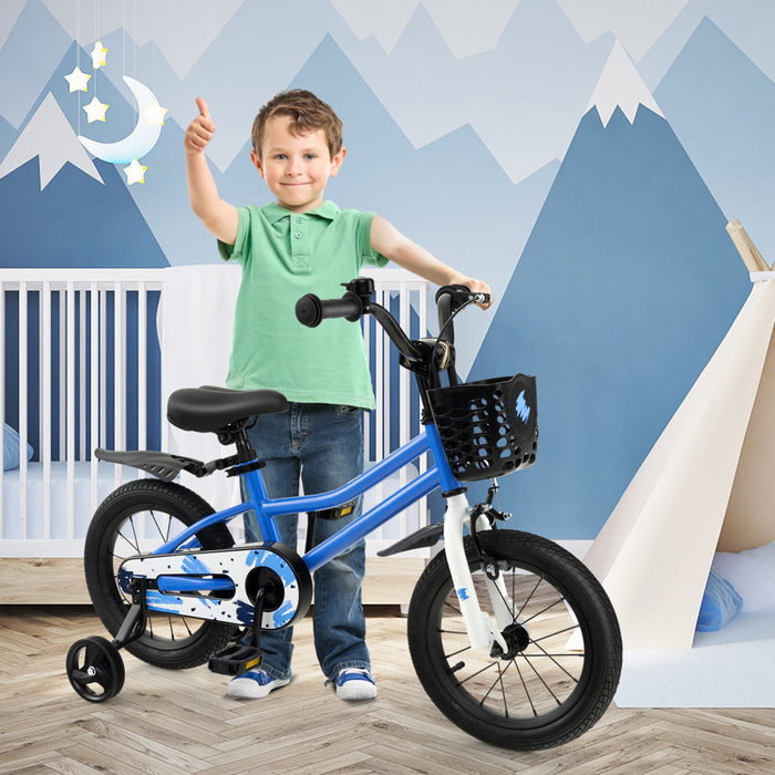 Costway 14'' Kid's Bike With Removable Training Wheels & Basket For 3-5 Years Old Skyblue