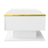 Ethan High-Gloss 35.4" Long Coffee Table with Glass and LED Effect,White | Ethan Table Basse Haute Brillance de 35,4" avec Verre et Effet LED, Blanc