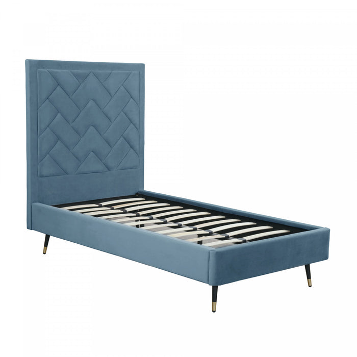 Crosby Modern Upholstered Velvet Twin Bed in Blue