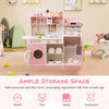 Honeyjoy Kids Kitchen Set Wooden Kitchen Playset With Clock, Microwave, Sink, Dish Rack Pink