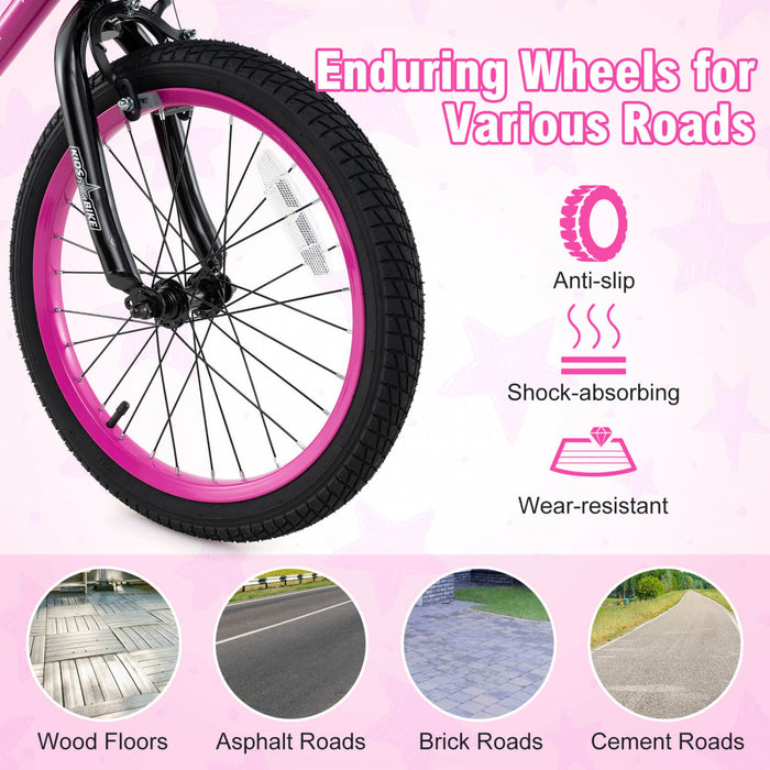 Costway 18\" Kid's Bike With Training Wheels Adjustable Handlebar & Seat Handbrake Pink