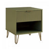 Dumbo Modern 20" Fluted Nightstand in Olive Green (1-Drawer) - Set of 2 | Table de nuit moderne Dumbo 20" cannelee en vert olive (1 tiroir) - Lot de 2