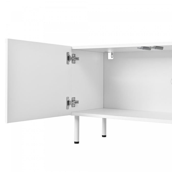 Serene 70.8 Inch Modern TV Cabinet with Curved Line Doors and Metal Legs, White