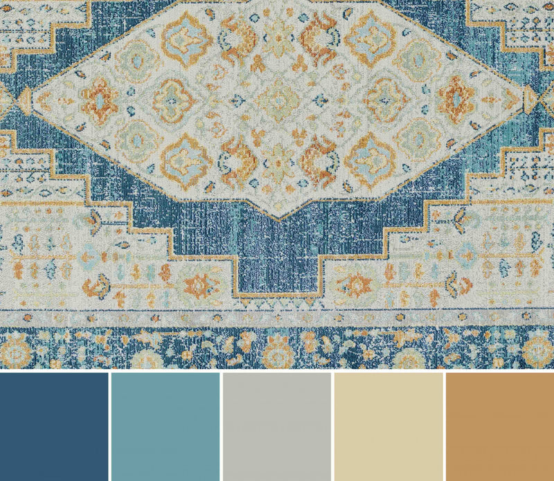 Kinsley Traditional 5'3\" x 7'3\" Area Rug in Blue Indoor Area Rug